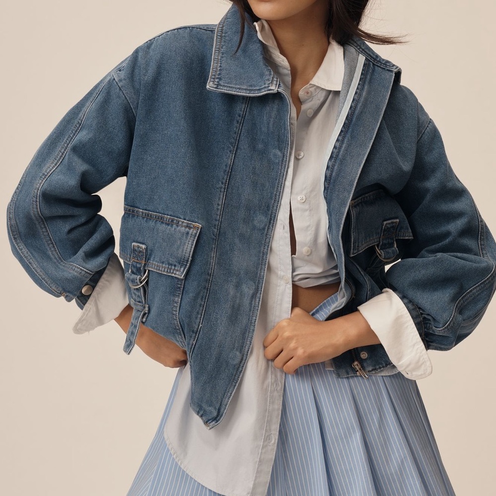 Bomber Cropped Jean Jacket